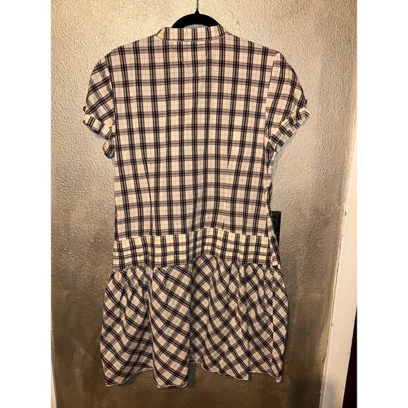 Hilfiger Denim Preppy Studious Black White Plaid Short Sleeves Drop Waist Dress - Picture 5 of 11